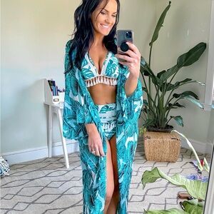 Tropical Leaf Print Cover-Up O/S